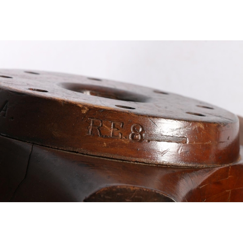 574 - British Royal Air Force wooden propeller boss made into a clock, the reverse incised 'BN No497, 12 C... 