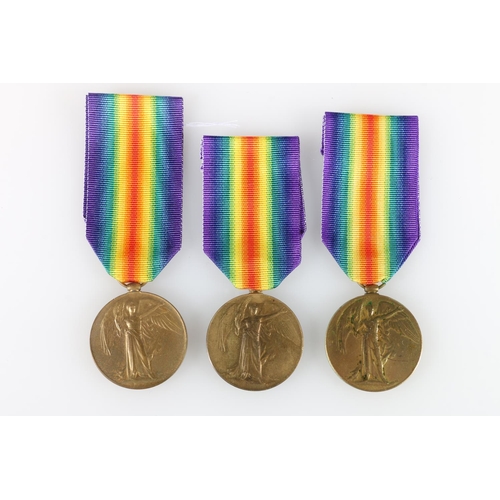 545 - Three WWI Victory medals to include 12410 Lance Corporal Richard M Burns of B Company 2nd Battalion ... 