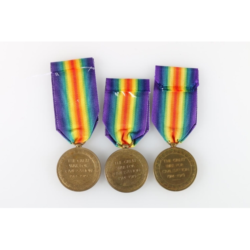 545 - Three WWI Victory medals to include 12410 Lance Corporal Richard M Burns of B Company 2nd Battalion ... 