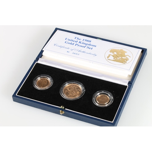 472 - UNITED KINGDOM Queen Elizabeth II (1952-2022) gold proof three coin collection 1988 comprising two p... 