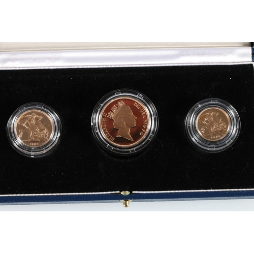 472 - UNITED KINGDOM Queen Elizabeth II (1952-2022) gold proof three coin collection 1988 comprising two p... 