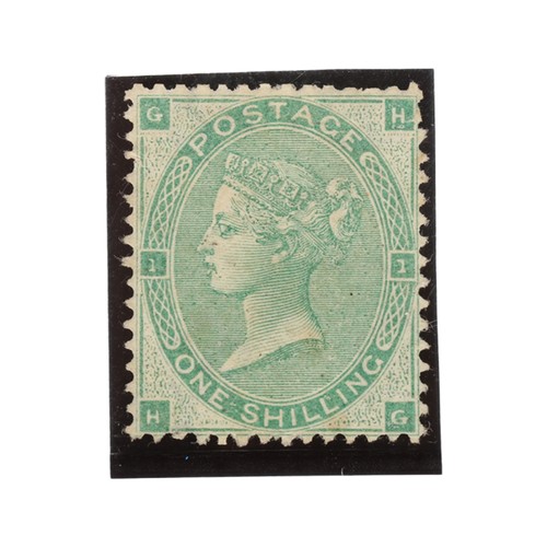 GB QV Queen Victoria 1s shilling green unmounted mint, plate 1, corner letters HG, watermark emblems, SG90 (cat £3,200).