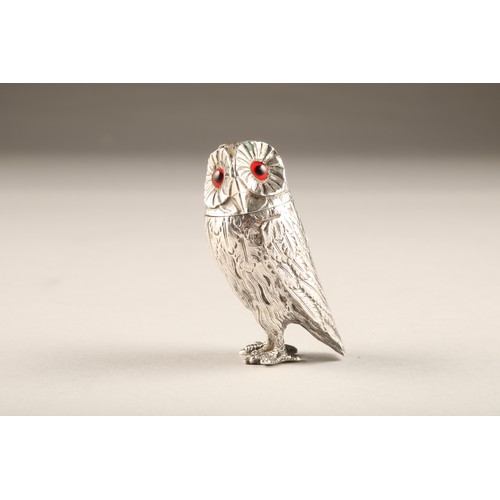 208 - Victorian silver Owl novelty pepper pot, assay marked London 1849 possibly George Burrows II, length... 