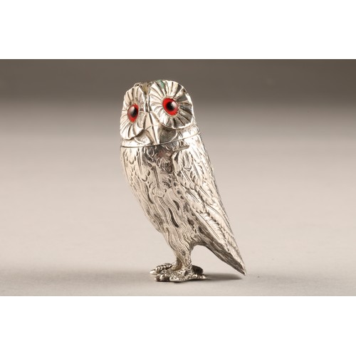 208 - Victorian silver Owl novelty pepper pot, assay marked London 1849 possibly George Burrows II, length... 