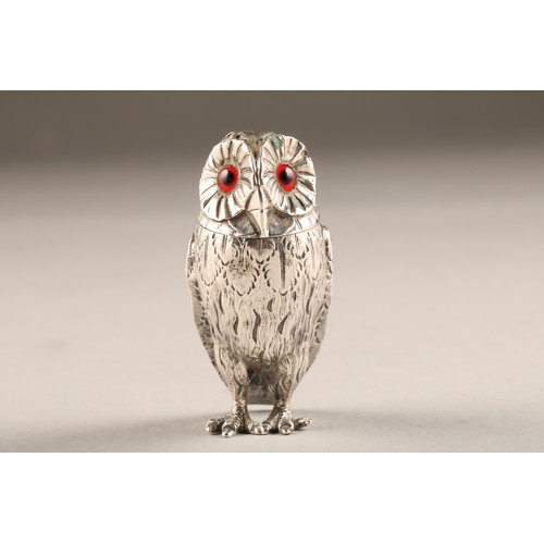 208 - Victorian silver Owl novelty pepper pot, assay marked London 1849 possibly George Burrows II, length... 