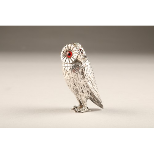 208 - Victorian silver Owl novelty pepper pot, assay marked London 1849 possibly George Burrows II, length... 