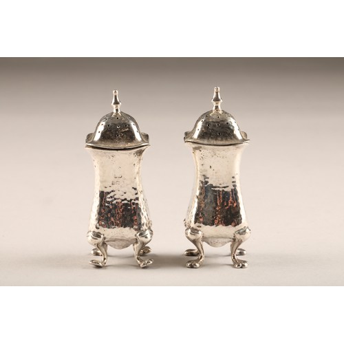 210 - Edwardian five piece silver cruet set, comprising of
pair of table salts with blue glass liners, mus... 