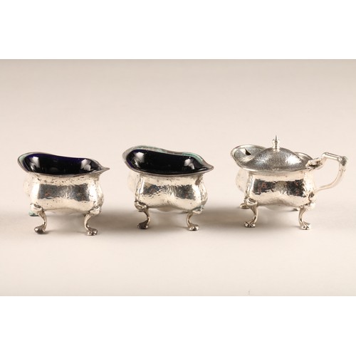 210 - Edwardian five piece silver cruet set, comprising of
pair of table salts with blue glass liners, mus... 