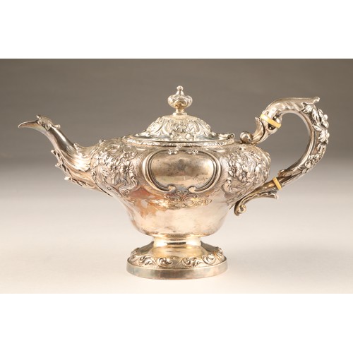 216 - Victorian three piece silver tea service comprising of a teapot, sugar bowl and cream jug, with embo... 