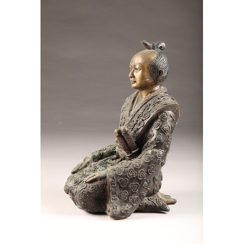 236 - Pair modern bronzed Japanese figures, a kneeling Samurai warrior and Geisha Girl, height 38cm