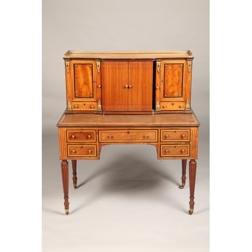 553 - Regency style leather topped bonheur de jour writing desk, pull out writing surface, bordered by sat... 