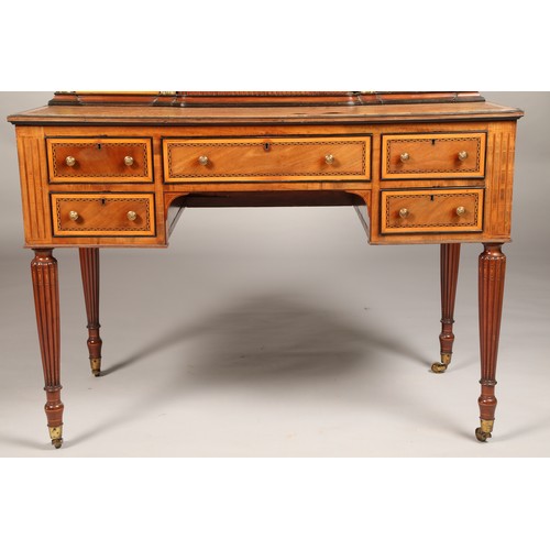 553 - Regency style leather topped bonheur de jour writing desk, pull out writing surface, bordered by sat... 