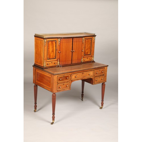 553 - Regency style leather topped bonheur de jour writing desk, pull out writing surface, bordered by sat... 