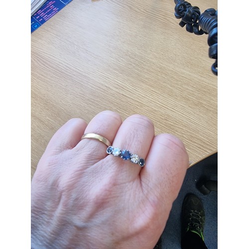 71 - Diamond and sapphire five stone ring, two brilliants approximately .3ct in gold and platinum. Size '... 