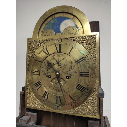 577A - Antique longcase clock, the brass dial by Bagnall Dudley with rolling moon phase, subsidiary seconds... 