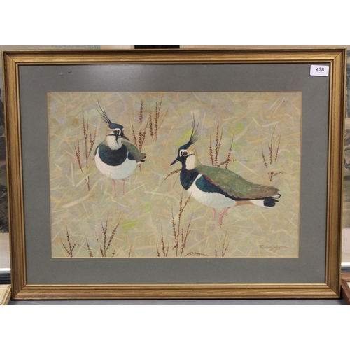 438 - Ralston Gudgeon (Scottish 1910-1984). Pair of lapwings amongst grasses.Watercolour and gouache on bu... 