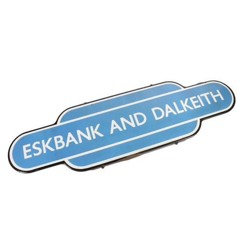 5 - Railwayana, a vintage enamel metal Eskbank & Dalkeith railway station totem sign, 93cm x 26cm.