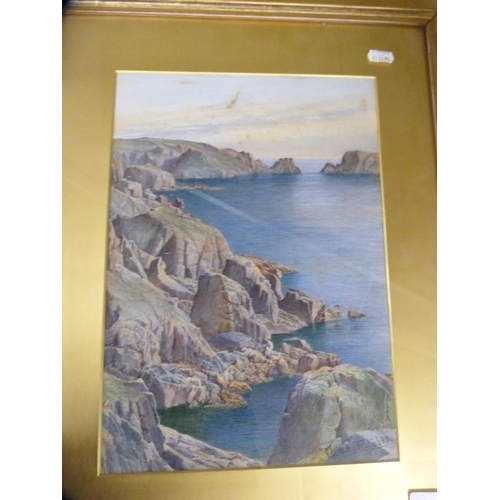 121 - W TobiasOverlooking the HeadlandWatercolour, also a map of the north part of Scotland and various ot... 