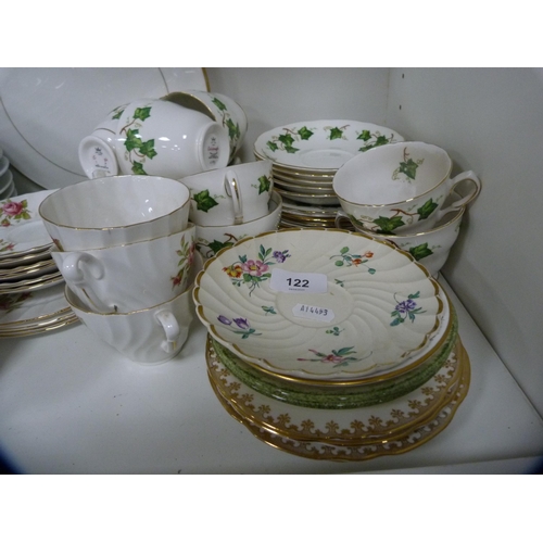 122 - Platinum Rose part breakfast set and two other part tea sets (one shelf).