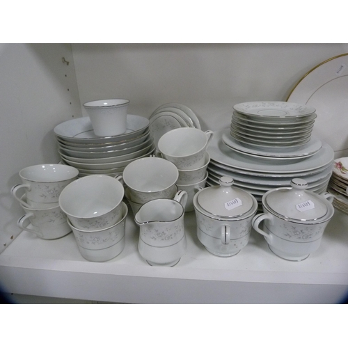 122 - Platinum Rose part breakfast set and two other part tea sets (one shelf).