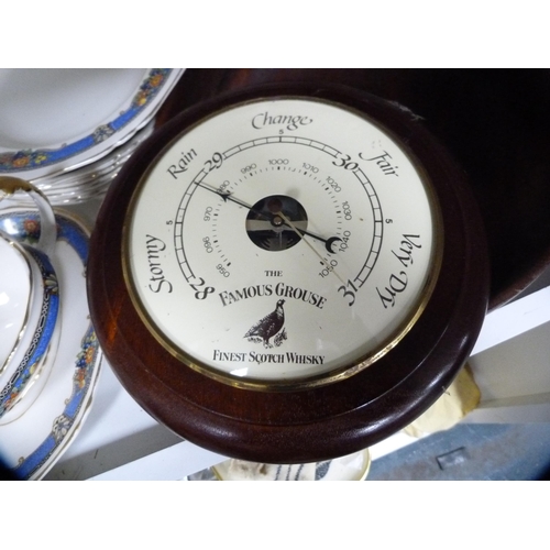 129 - Carlton Ware dish, part dinner service, salad bowl and a barometer (one shelf).