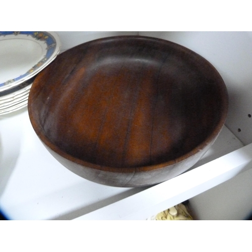 129 - Carlton Ware dish, part dinner service, salad bowl and a barometer (one shelf).