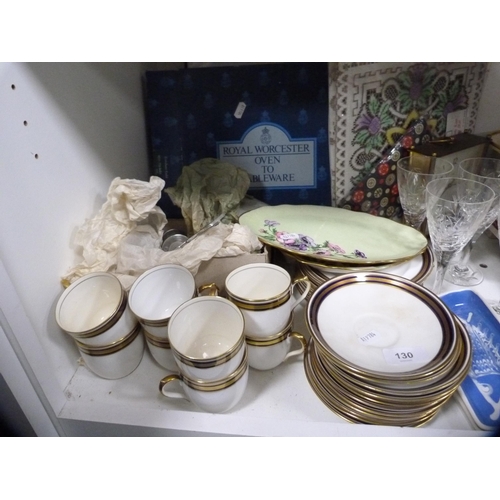 130 - Standard China part tea set, boxed sets of glasses, cutlery, byre lamps, Royal Worcester etc (one sh... 