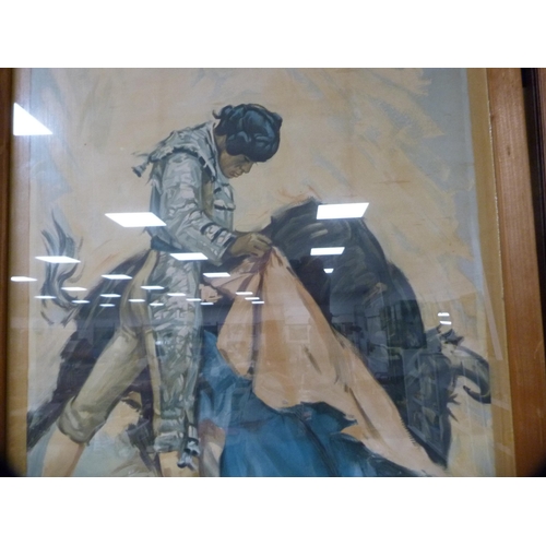 134 - After J Reus Framed Ortega Valencia grand bullfighting print.