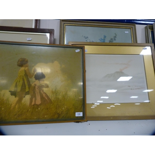 139 - Framed print, 'The Weather Clock', another of Mount Erebus, another framed print.