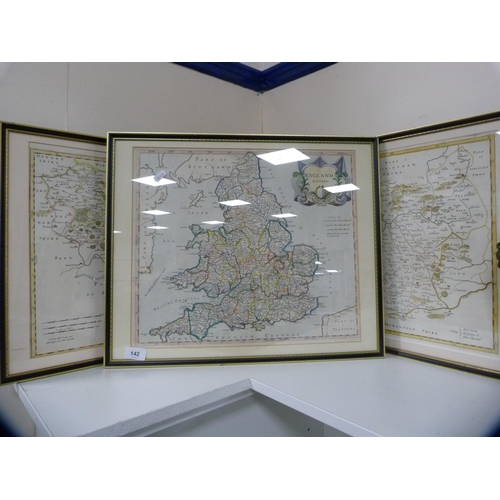 142 - After Robert MordenThree framed maps of Northamptonshire, Leicestershire and England.... 