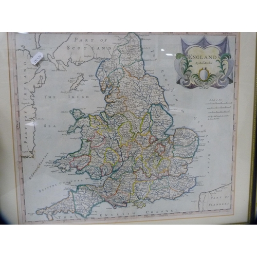 142 - After Robert MordenThree framed maps of Northamptonshire, Leicestershire and England.... 