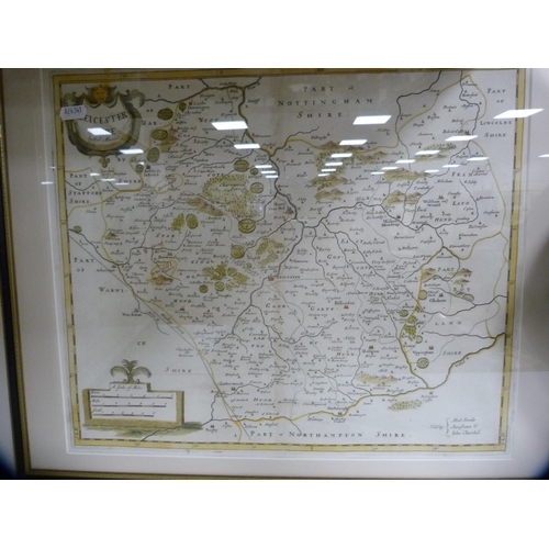142 - After Robert MordenThree framed maps of Northamptonshire, Leicestershire and England.... 