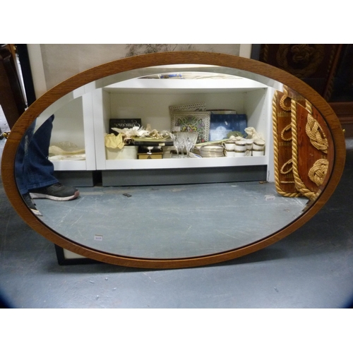 145 - Oval inlaid wall mirror and a framed print of sheep.  (2)