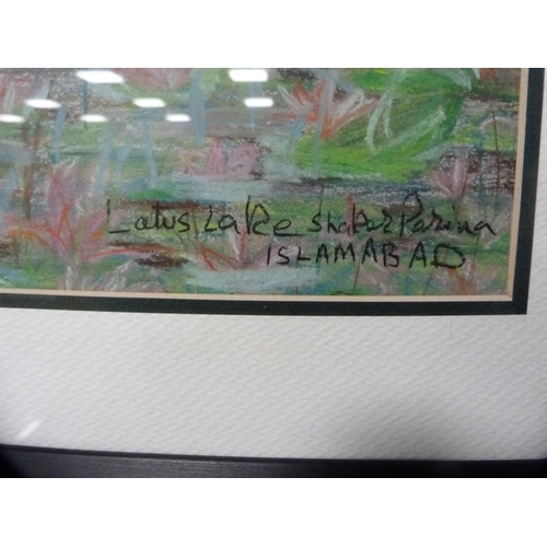 147 - Javed BaluchEastern figuresModern mixed media, and by the same hand, 'Lotus Lake, Islamabad'.&nbsp; ... 