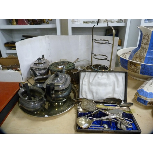 154 - Large collection of EP including three-piece tea set, salver, cake stand, flatware etc.