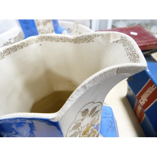 155 - Blue and gilt five-piece wash set.