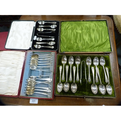 158 - Two sets of twelve EP teaspoons and tongs and another set of six teaspoons and tongs.