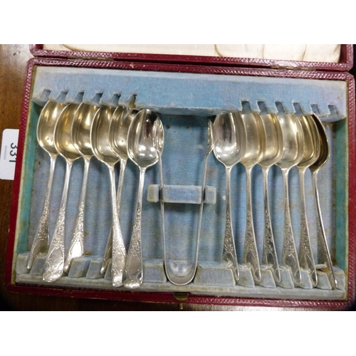 158 - Two sets of twelve EP teaspoons and tongs and another set of six teaspoons and tongs.