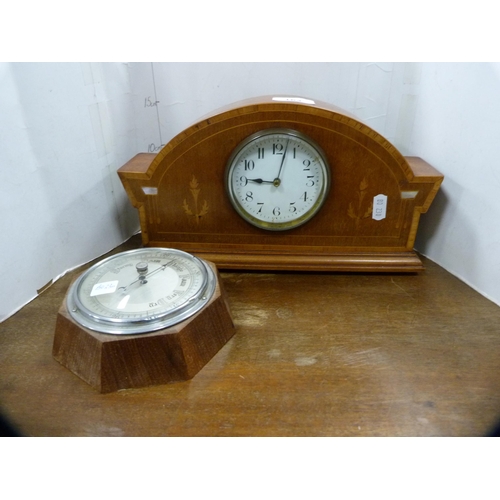 164 - Edwardian inlaid mahogany mantel clock and a barometer.&nbsp; (2)