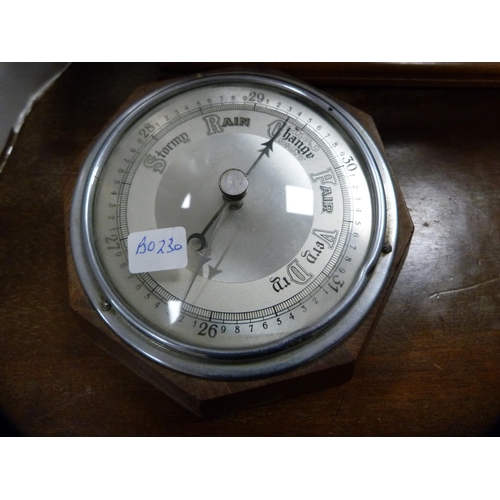 164 - Edwardian inlaid mahogany mantel clock and a barometer.&nbsp; (2)