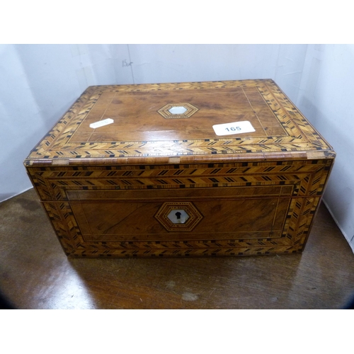 165 - Victorian walnut work box with Tunbridge Ware banding.