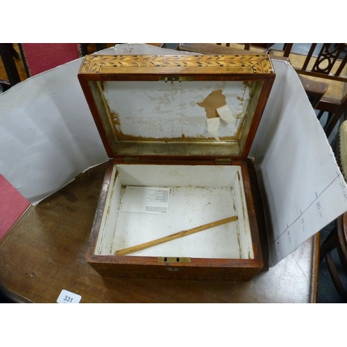 165 - Victorian walnut work box with Tunbridge Ware banding.