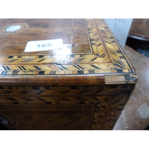 165 - Victorian walnut work box with Tunbridge Ware banding.