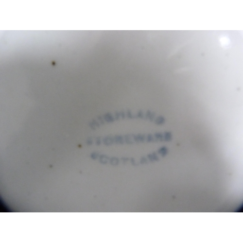 166 - Highland Stoneware cheese dish and cover and a large Staffordshire flatback figure of a standing gen... 