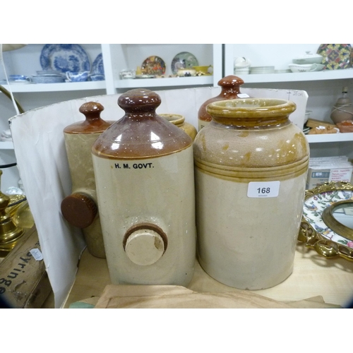 168 - Two stoneware crocks and three hot water bottles, one marked W Ballantyne & Son, St Boswells.