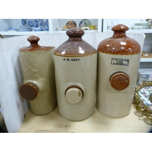 168 - Two stoneware crocks and three hot water bottles, one marked W Ballantyne & Son, St Boswells.