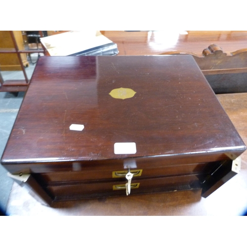 170 - Mahogany and brass-bound cutlery box with drawers