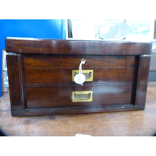 170 - Mahogany and brass-bound cutlery box with drawers