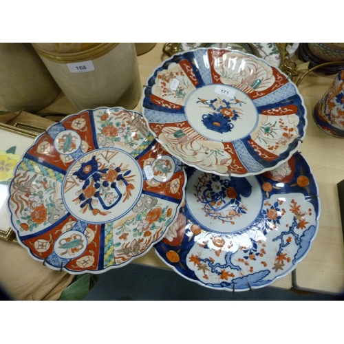 171 - Three Japanese Imari chargers.