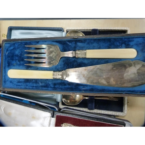 175 - Pair of servers, cased spoons and other flatware.